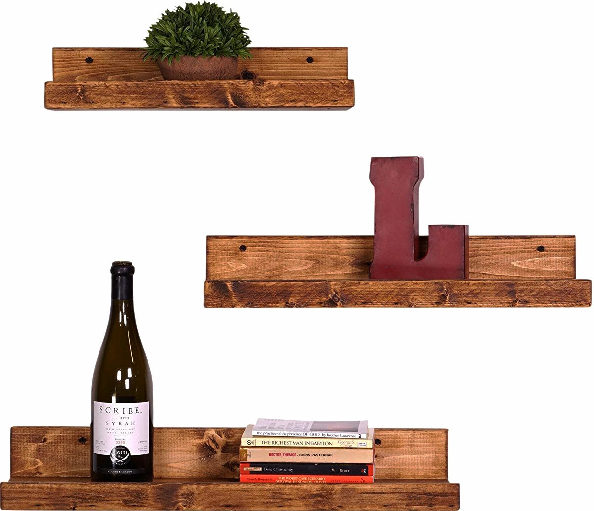 Raft muri Hanah Home, Aa104, komplet 3 copë, dru bredhi, ngjyrë arre