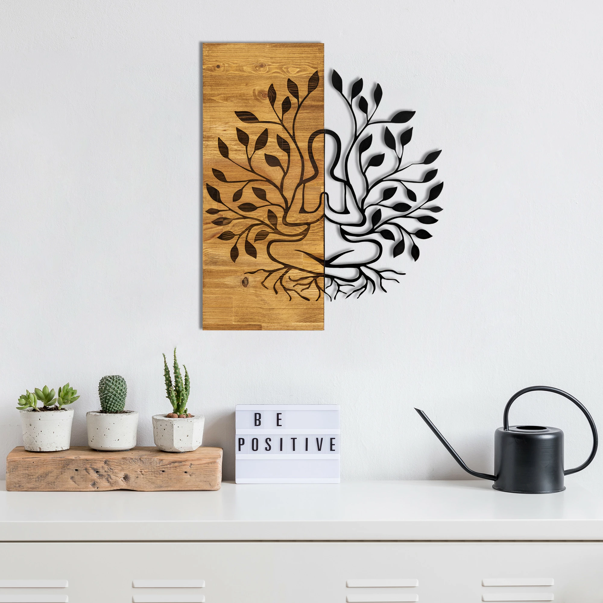 Aksesor dekorativ muri prej druri, Wallity Lina, ngjyrë e zezë dhe arre, 48x58cm