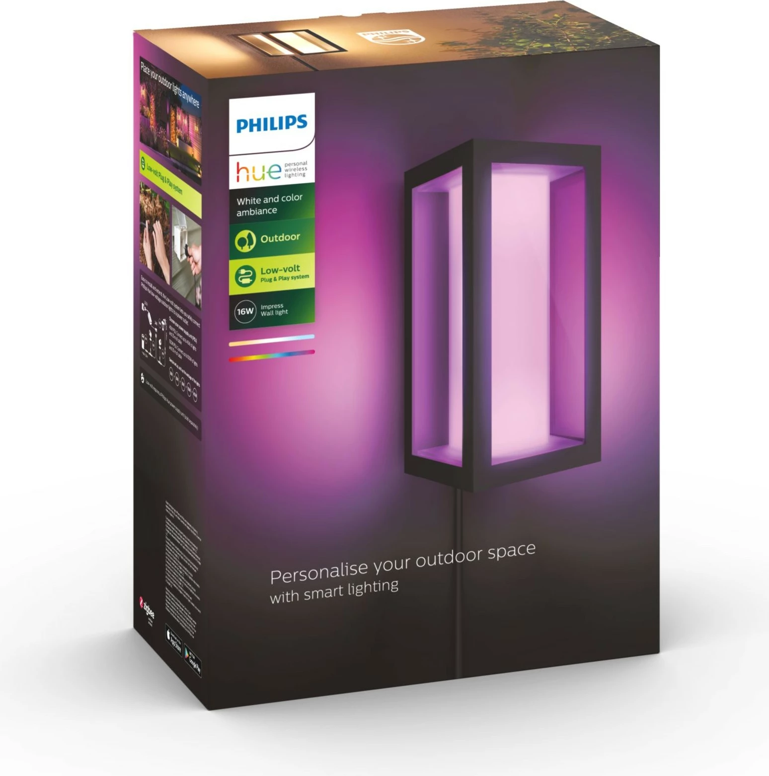 Dritë muri Philips Hue Impress, LED, e zezë, ngjyra të ndryshme