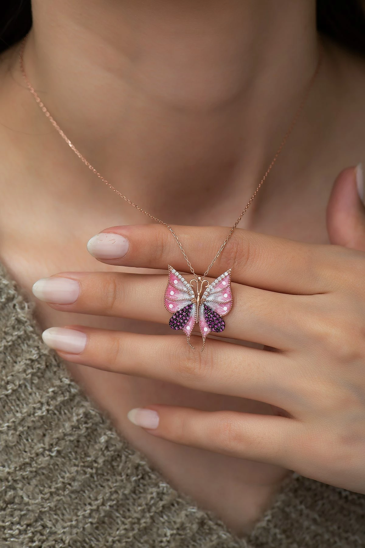 Varëse argjendi, flutur, ngjyrë rozë gold, rozë, fuchsia, e bardhë, Jumeon, TRDYL754