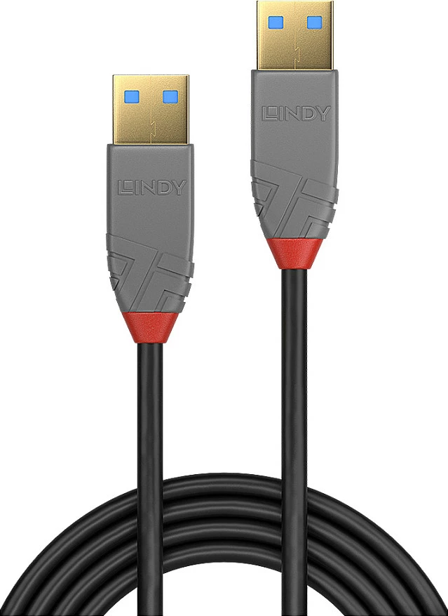 Kabllo USB LINDY Anthra Line, USB 3.2 Gen 1 Type-A në Type-A, 2 m, 5 Gbps, e zezë