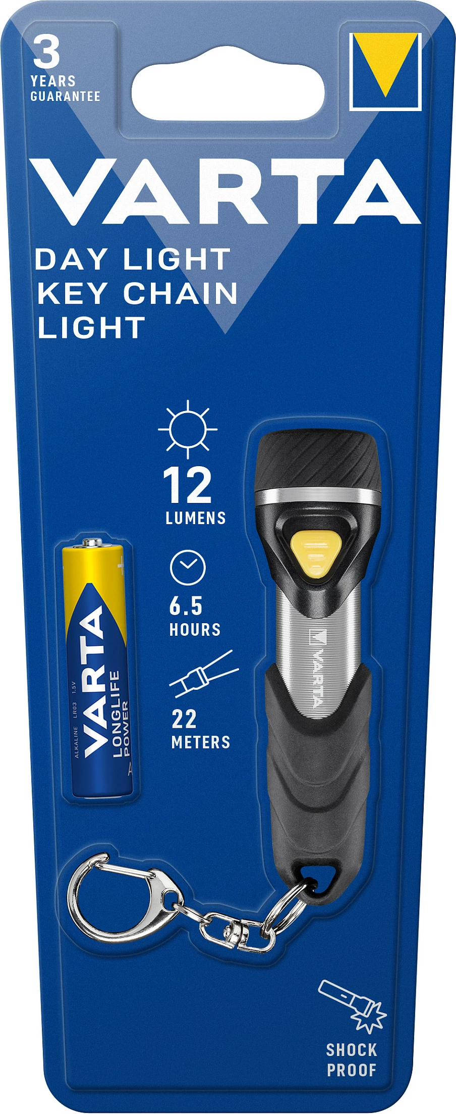 Llambë dore për çelësa VARTA Day Light, LED 12 lm, AAA, e zezë/alumin