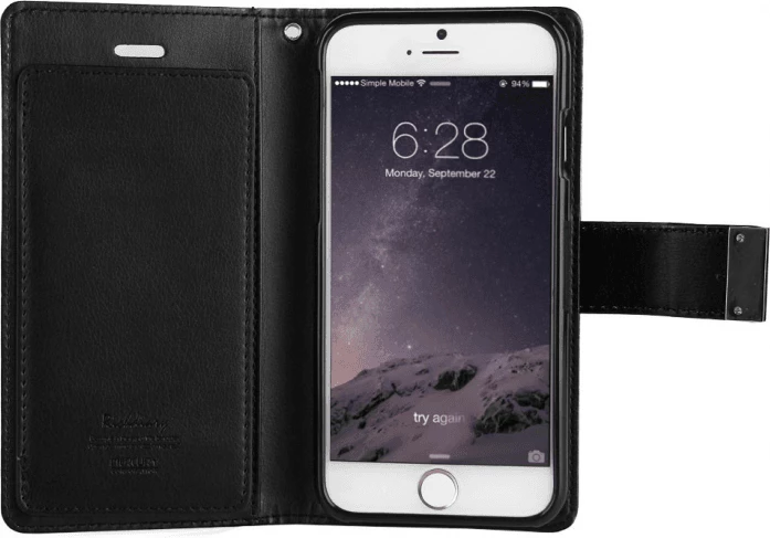 Mbështjellës flip Goospery Rich Diary për Apple iPhone 6 Plus 5.5\", i zi