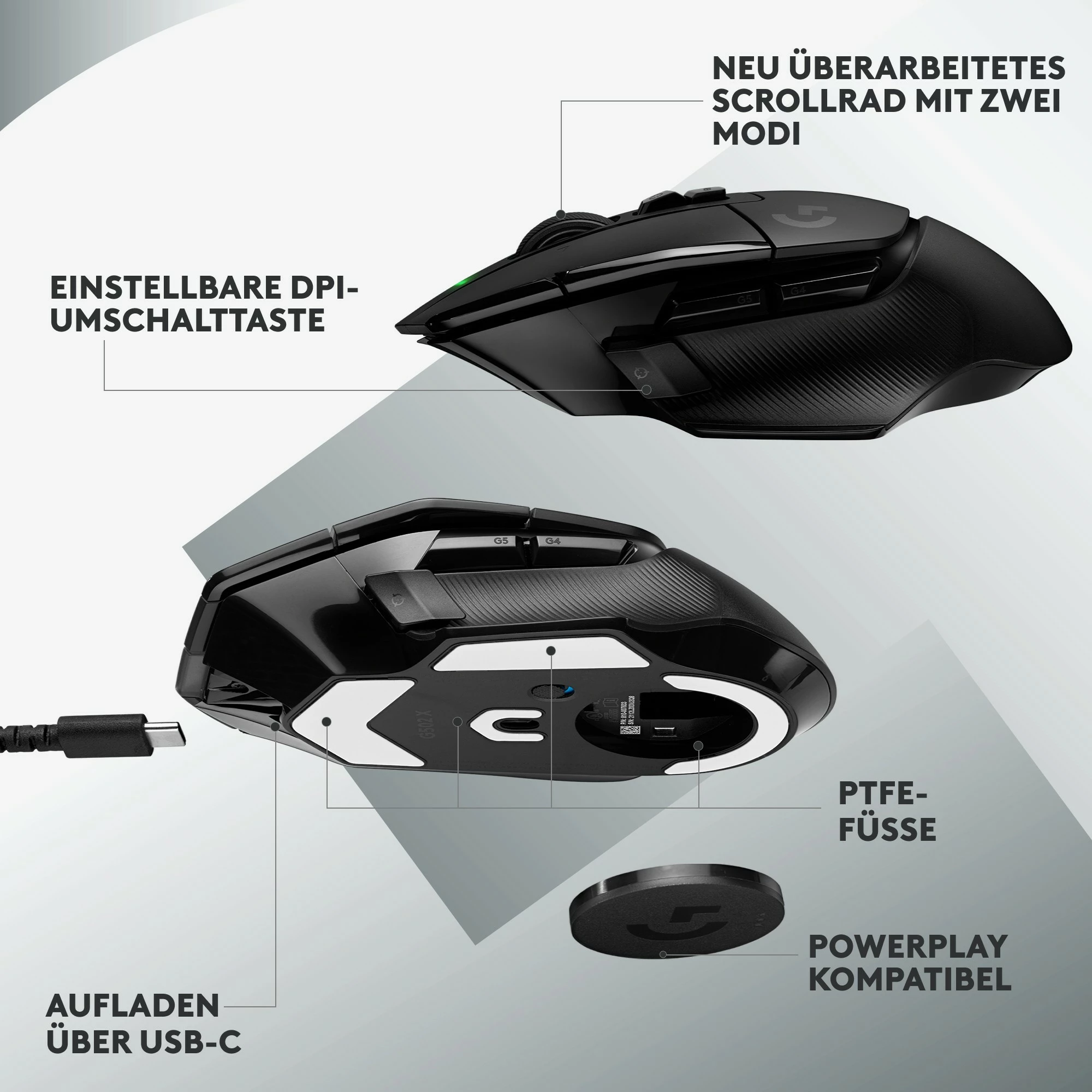 Maus Logitech G G502 X LIGHTSPEED, Wireless, 25600 DPI, i zi