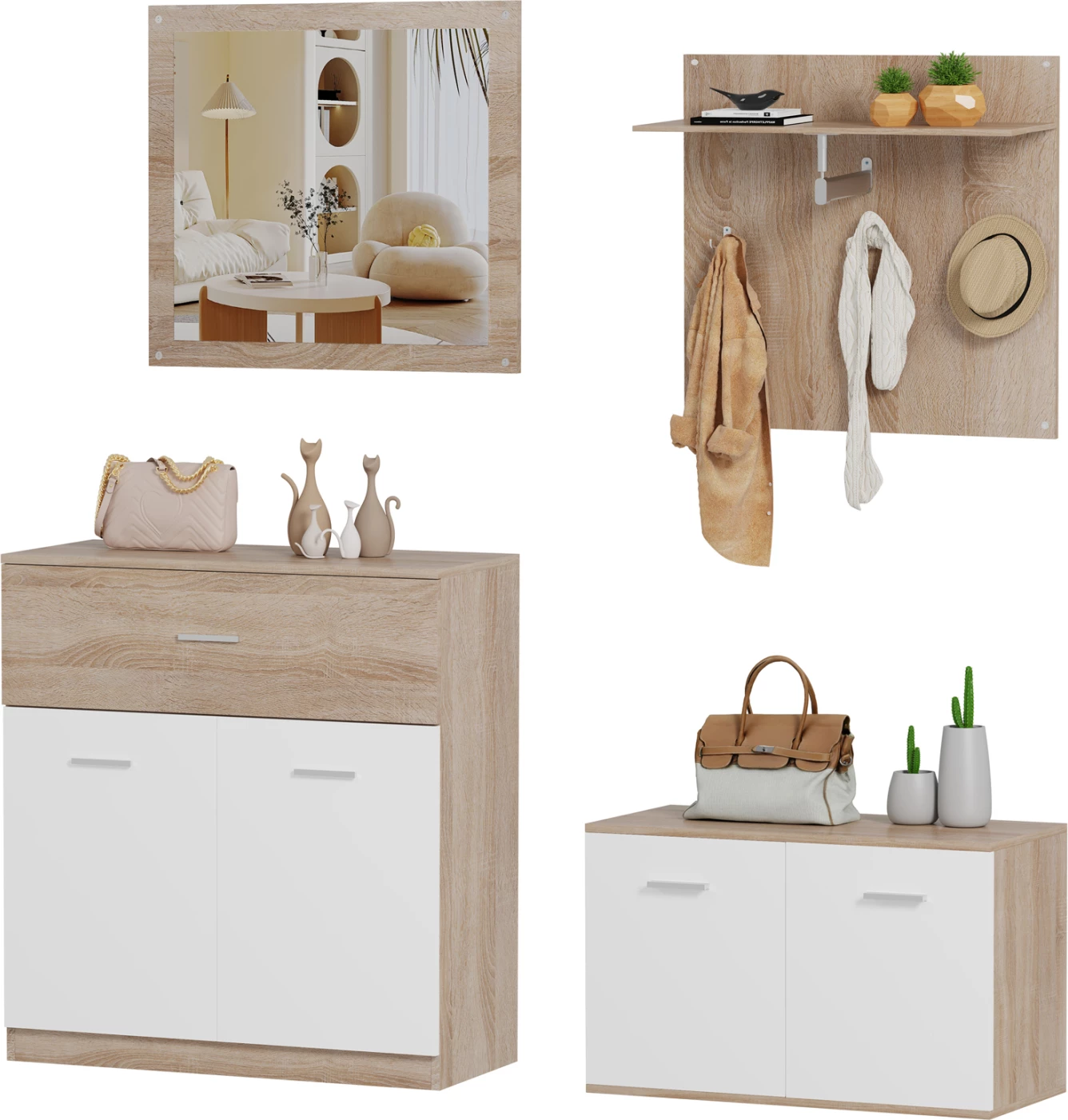 Set hyrje 4 pjesë DIONNE FH21057 melaminë, sonoma-bardhë