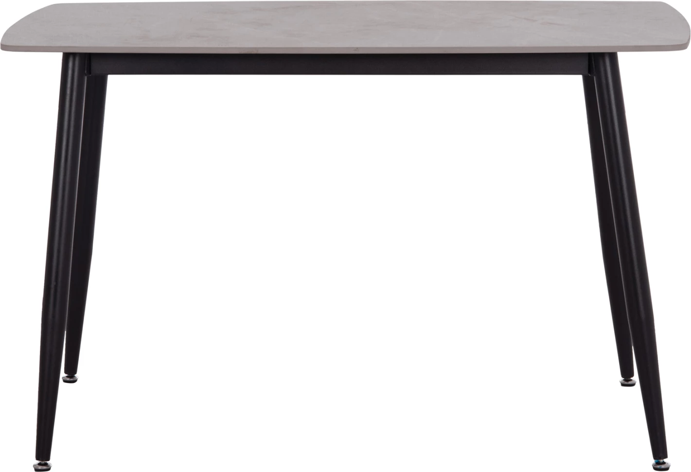 Tavolinë ngrënieje RAVEN, sipërfaqe qeramike ngjyrë mermeri gri, këmbë metalike të zeza, 120x70x73cm