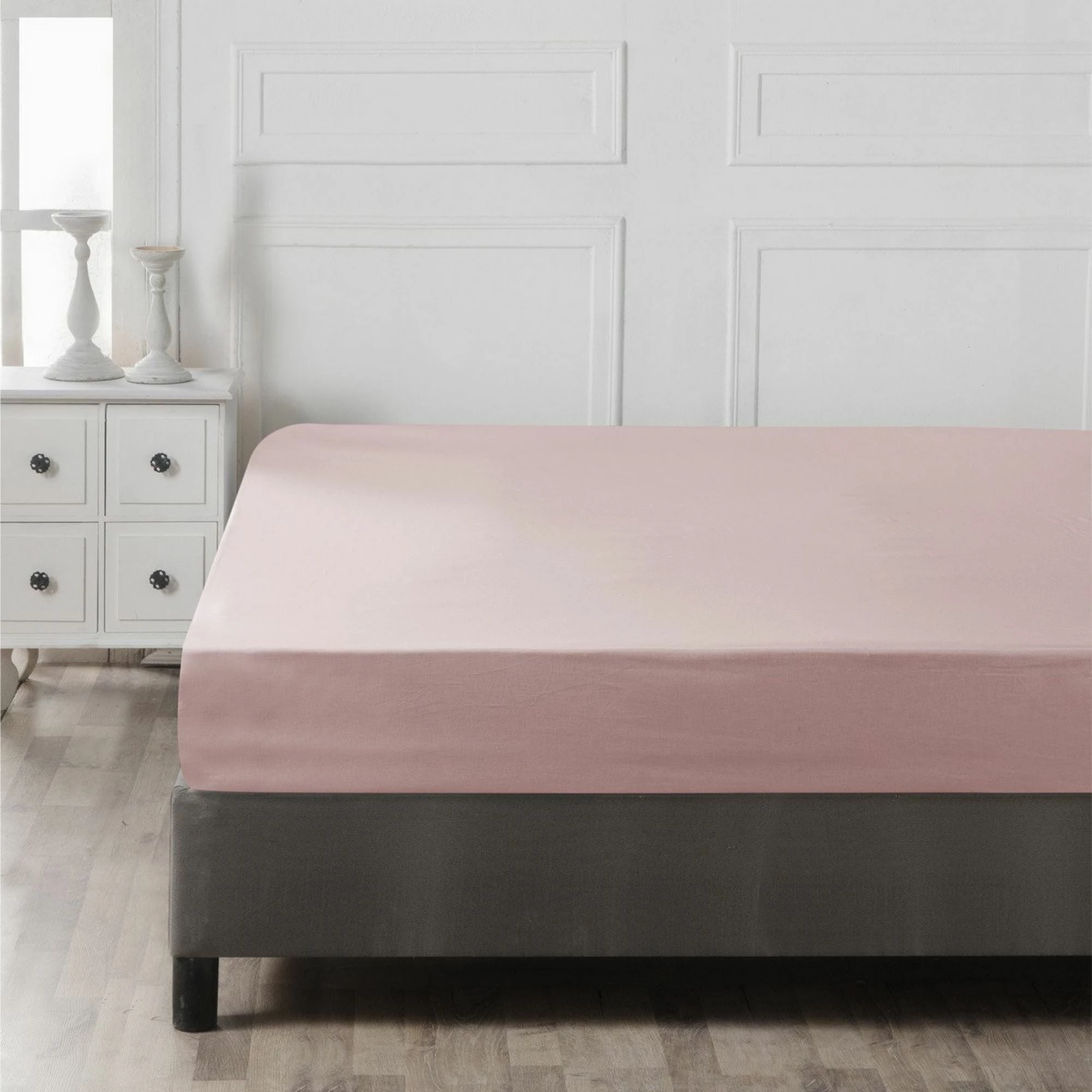 Çarçaf i shtrirë king, pambuk 100%, ngjyrë dusty rose, L'essentiel