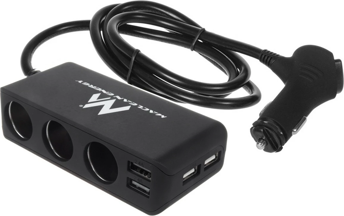 Ndarës prizë çakmaku Maclean MCE117, 3 dalje, 2xUSB, voltmetër, i zi