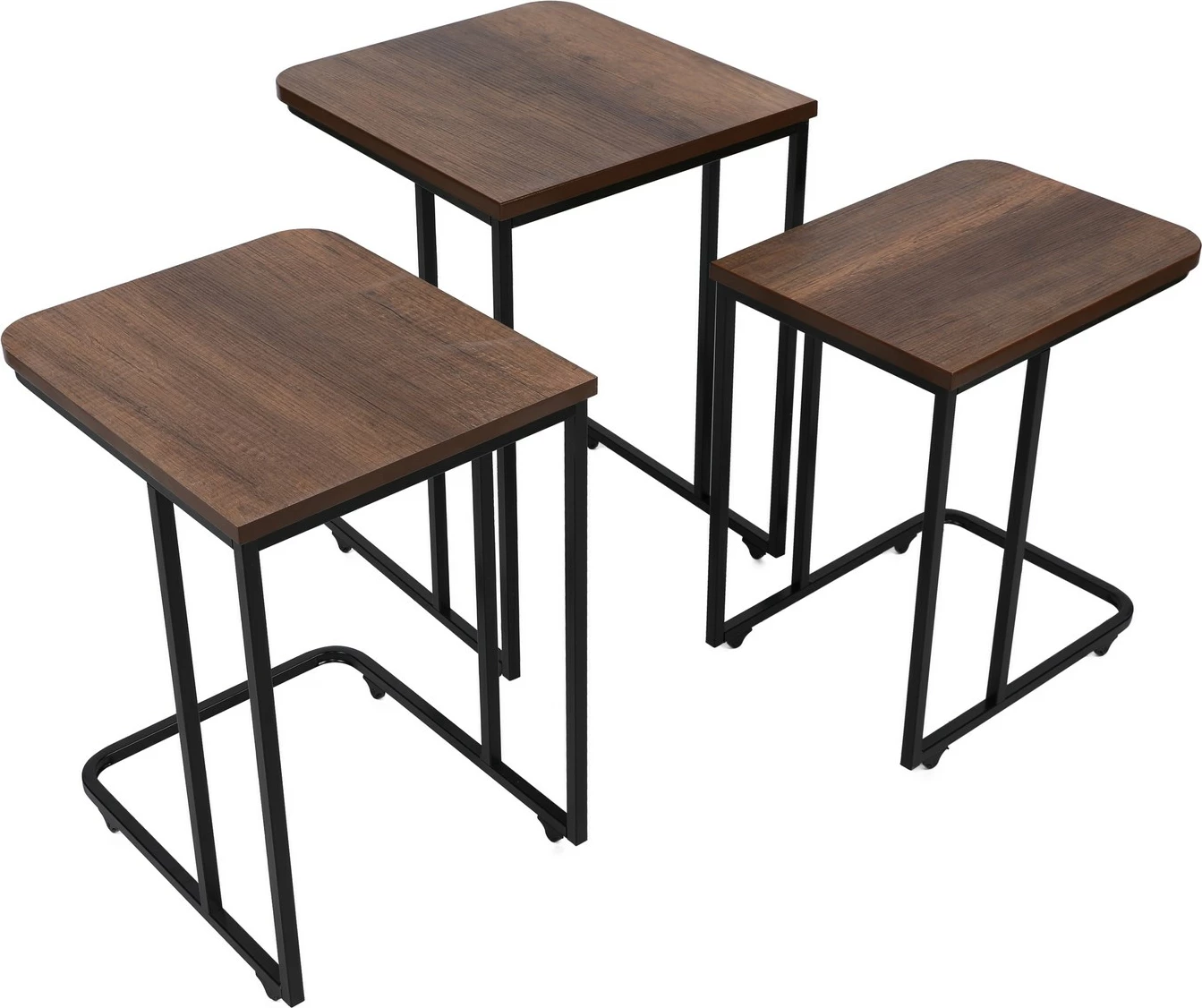 Set tavolinash ndihmëse (3 copë), Hanah Home, metal, ngjyrë arre e zezë, 9401