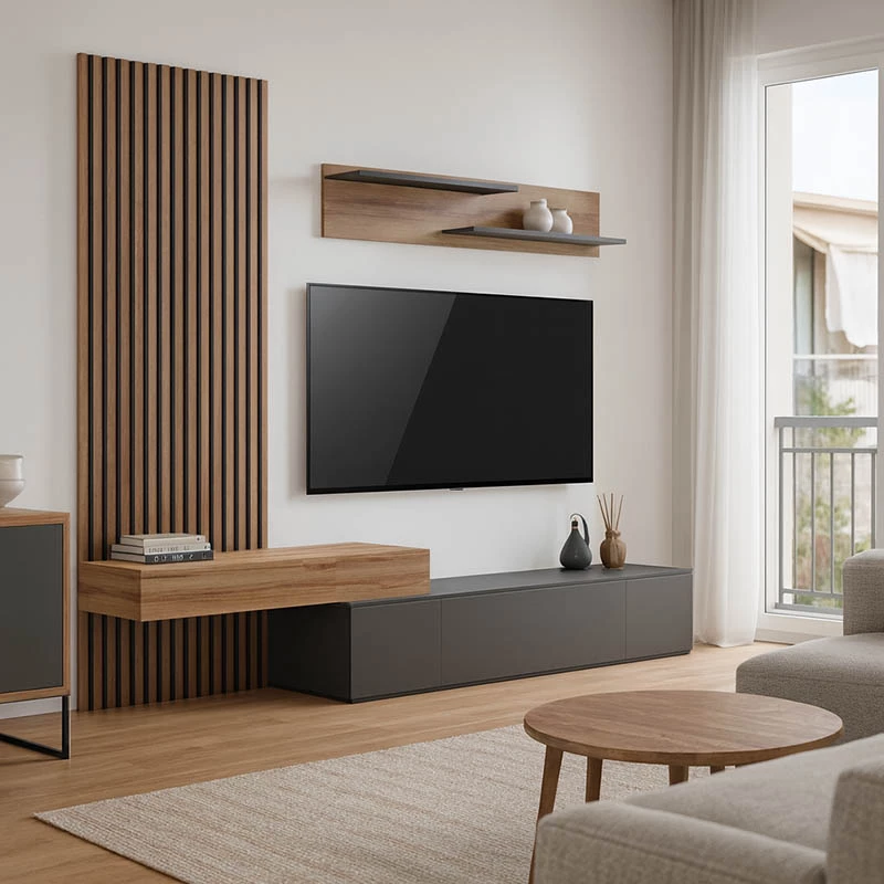 Set mobiljesh për dhomë dite, ngjyrë antracit-lisi, Litende, 249.4x42.2x199.5cm