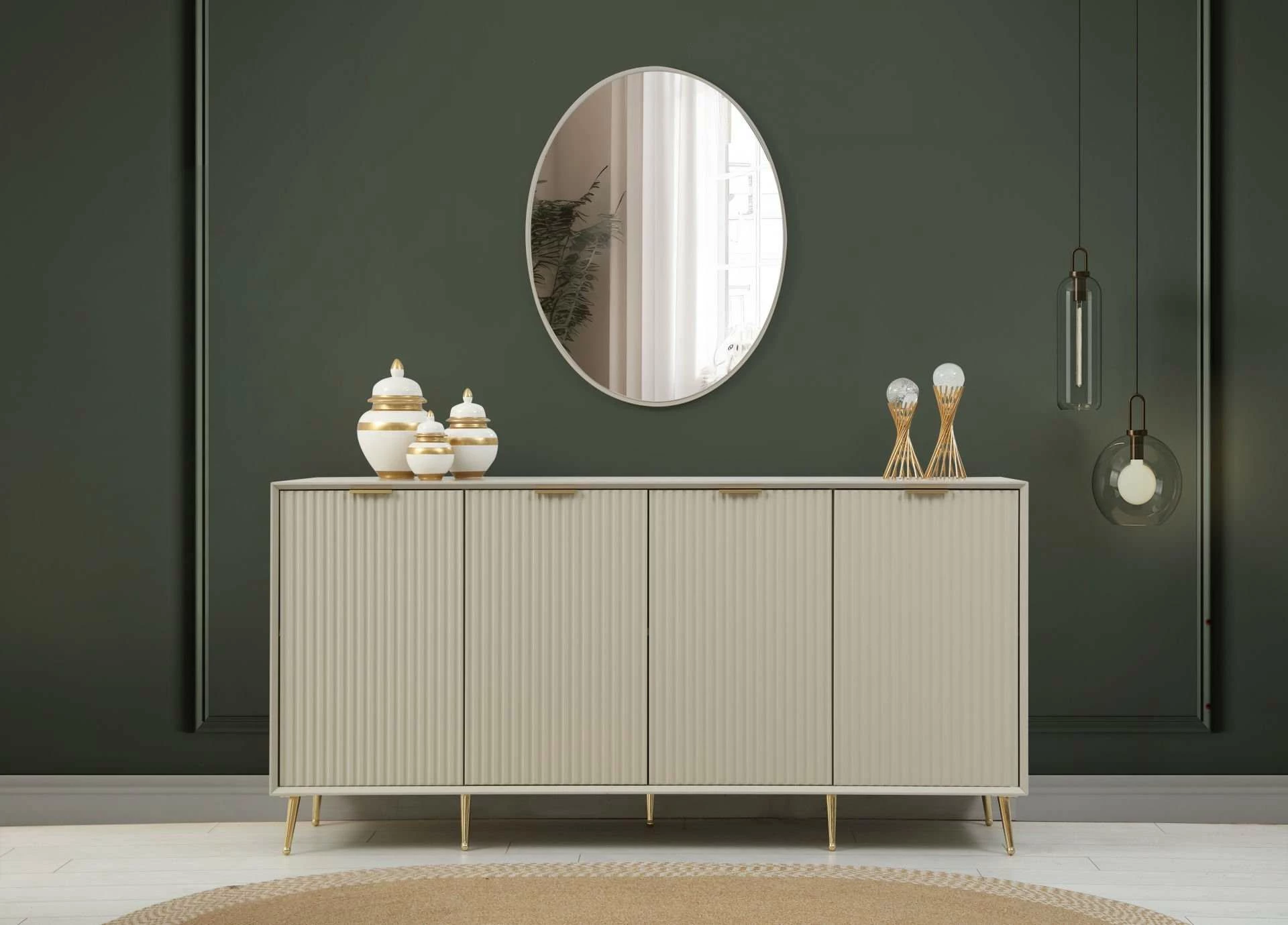 Konsolë Skye Decor, ngjyrë ranore, me pasqyrë