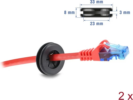 Gromet kabllosh DeLOCK 67326, 2 copë, Ø vrimë 27 mm, plastikë, zi