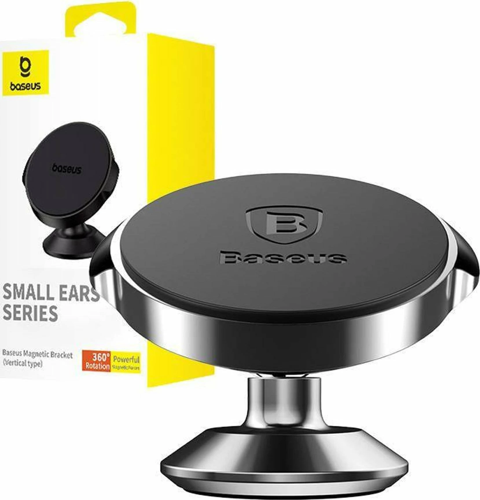 Mbajtës magnetik për celular Baseus Small Ears, rrotullim 360°, montim në kroskot, i zi