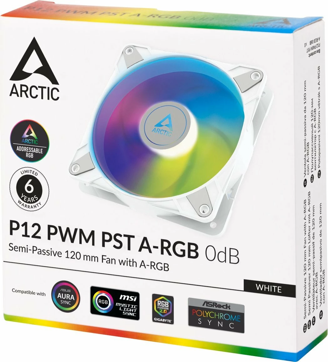 Ventilator PC Arctic P12 PWM PST A-RGB 0dB 120mm 4-pin PWM, i bardhë, 1 copë (ACFAN00254A)