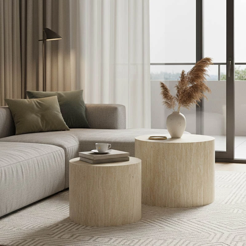 Set tavolinash anësore Zonar, pamje travertini, MDF, 2 copë