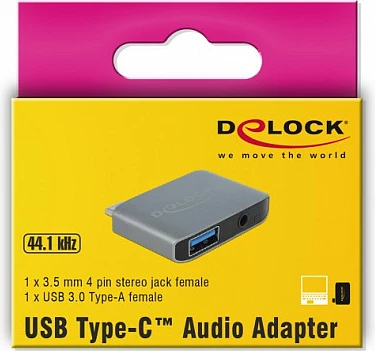 Adapter audio USB-C DeLOCK 63965, 3.5mm + USB 3.0, alumin, antracit
