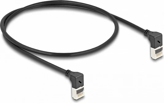 Kabllo rrjeti DeLOCK Cat6a S/FTP Slim RJ45 0.5 m, konektorë këndor 90°, e zezë