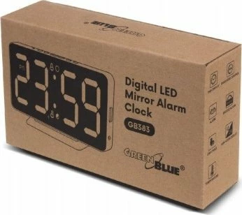 Orë alarmi digjitale LED GreenBlue GB383 me termometër, USB, 15x7.5 cm, e bardhë