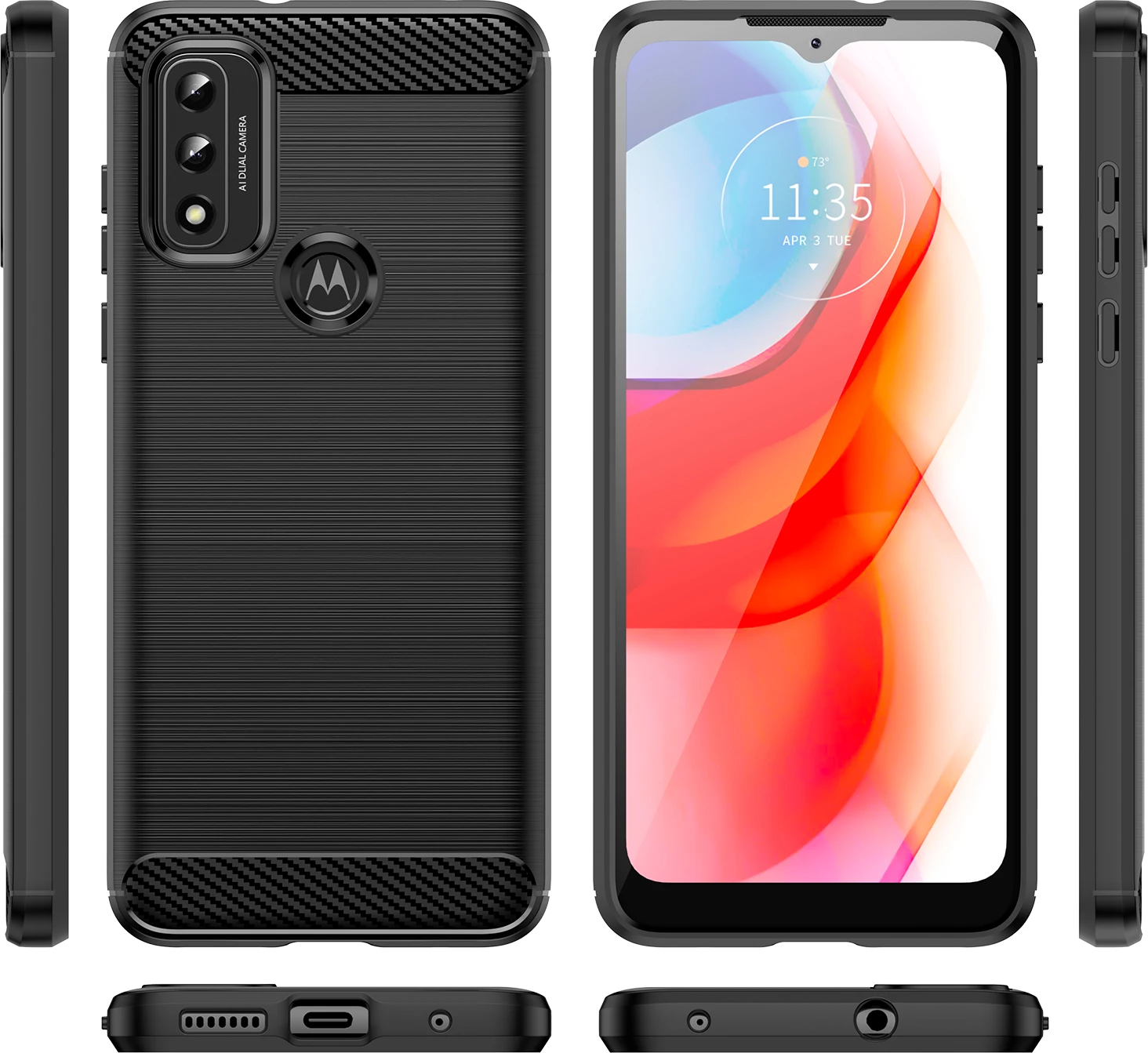 Mbështjellës Hurtel Carbon Case për Motorola Moto G Play 2022, i zi