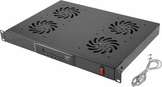 Panel ventilimi rack Lanberg AK-1503-B 1U me LCD, termostat, 4 ventilatorë për kabinet 19\", 230V, i zi