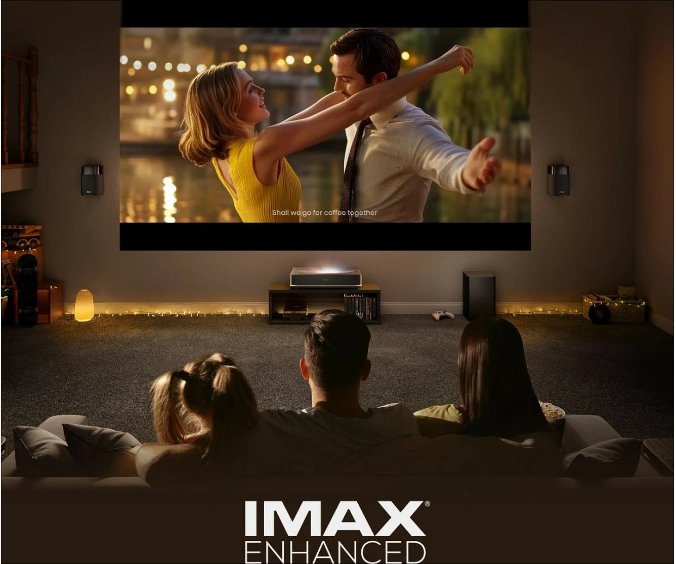Projektor laser Hisense PT1, 4K UHD, Smart VIDAA, HDR, Dolby Atmos, HDMI 2.1, WiFi, 80-150", ngjyrë e zezë me bronz