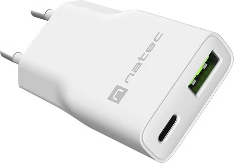 Karikues Natec Ribera GaN Slim 20W, USB-A USB-C, bardhë
