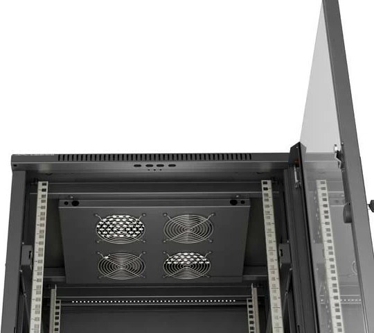 Kabinet rack LANBERG 19" 18U 600x600, me derë xhami, i zi
