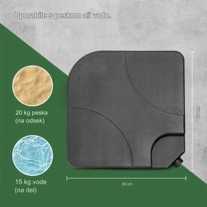 Peshë bazë për parasol VONHAUS 2500966, set 4 copë, e mbushshme me ujë/rërë, HDPE, e zezë