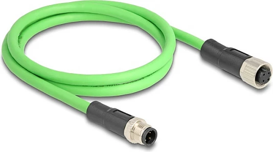 Kabl DeLOCK M12 D-koduar 4-pin mashkull-në-femër, PUR/TPU, 1 m, jeshil