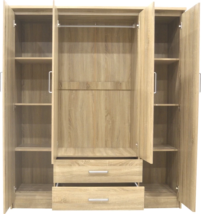 Dollap Olympus me 4 dyer dhe sirtarë, ngjyrë lisi e çelët, 159x57x183cm