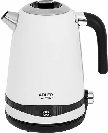 hervues uji elektrik ADLER AD1295w 1.7L LCD, rregullim temperature 40-100°C, 1850-2200W, bardhë/zezë