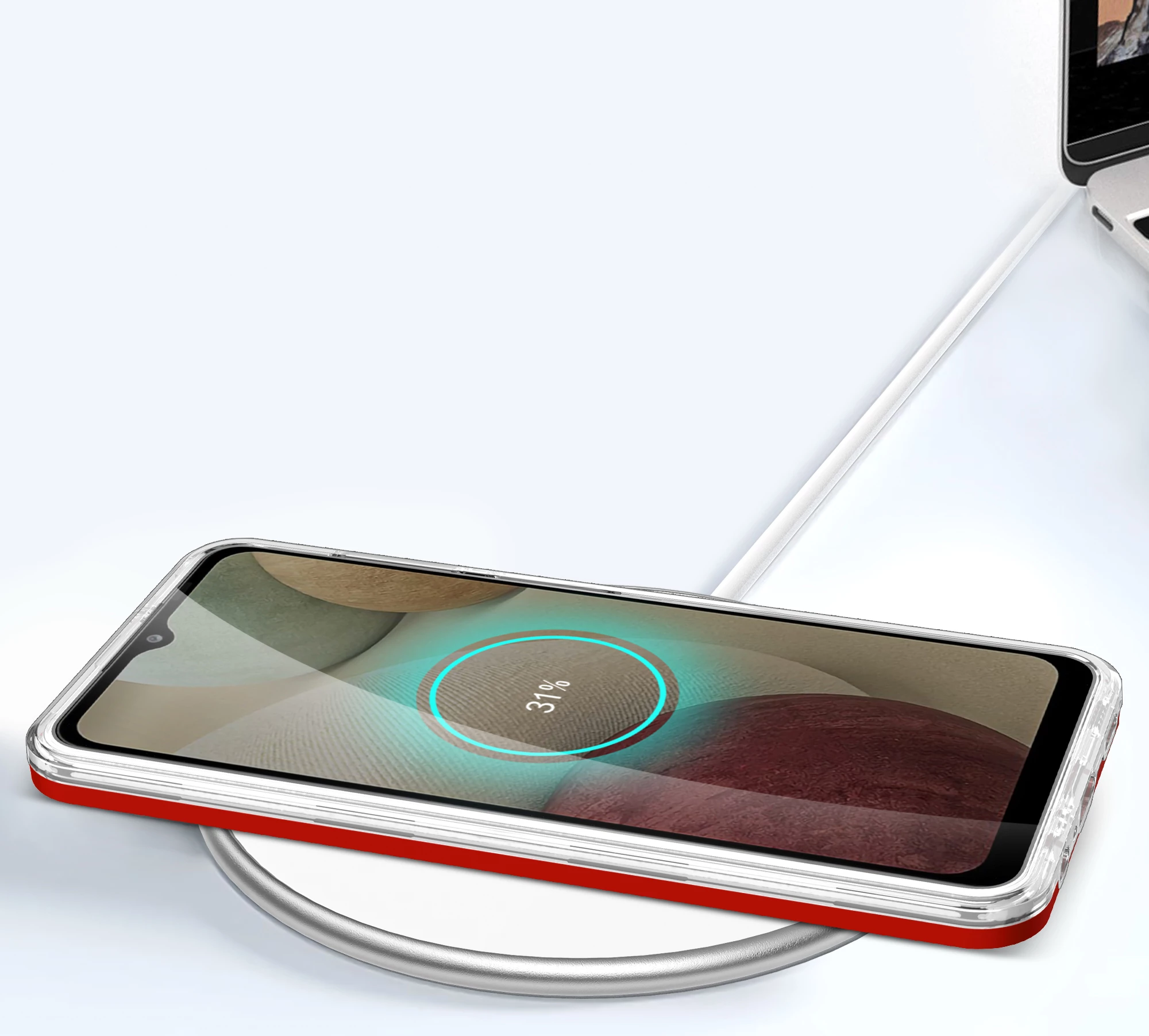 Mbështjellës Hurtel Hybrid Armor Clear 3in1 për Samsung Galaxy A22 4G, Transparent/Kuq