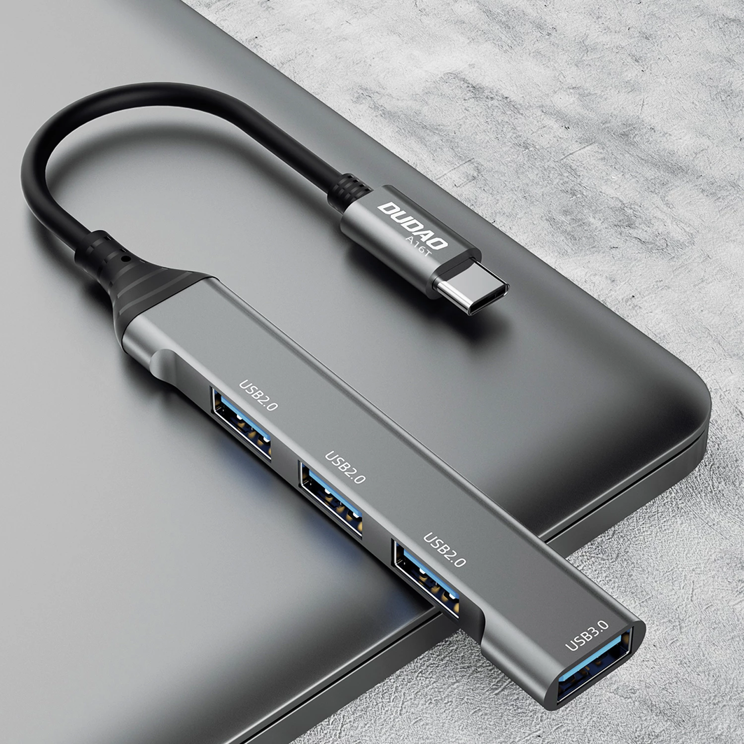 HUB Dudao A16T, 4x USB-A (3x USB2.0, 1x USB3.0), USB-C, 6.3cm, zi