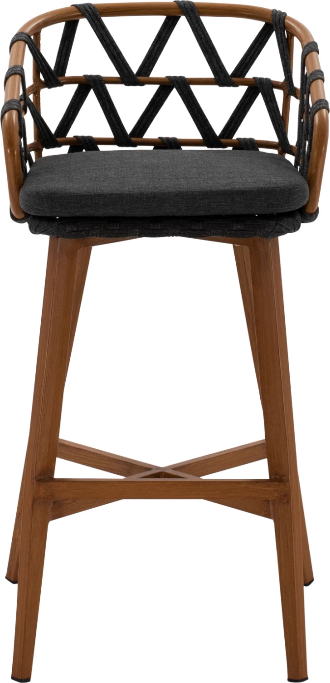 Karrige për bar RICKO, kornizë alumini kafe, litar i zi, 56x59x102cm