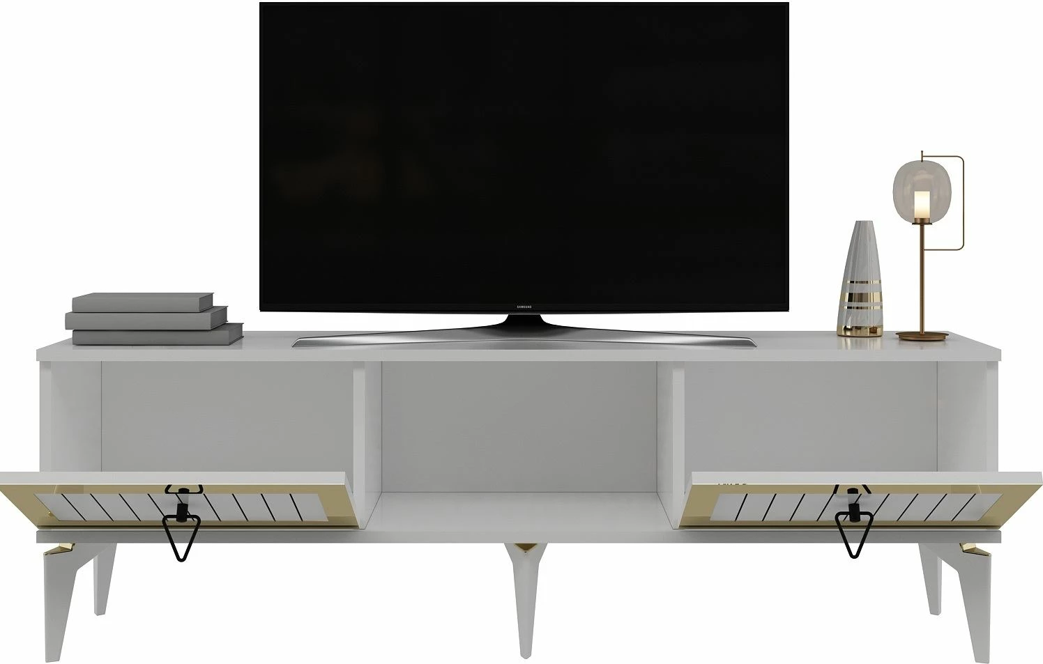 Komodë TV Skye Decor, Linda, e bardhë, e artë