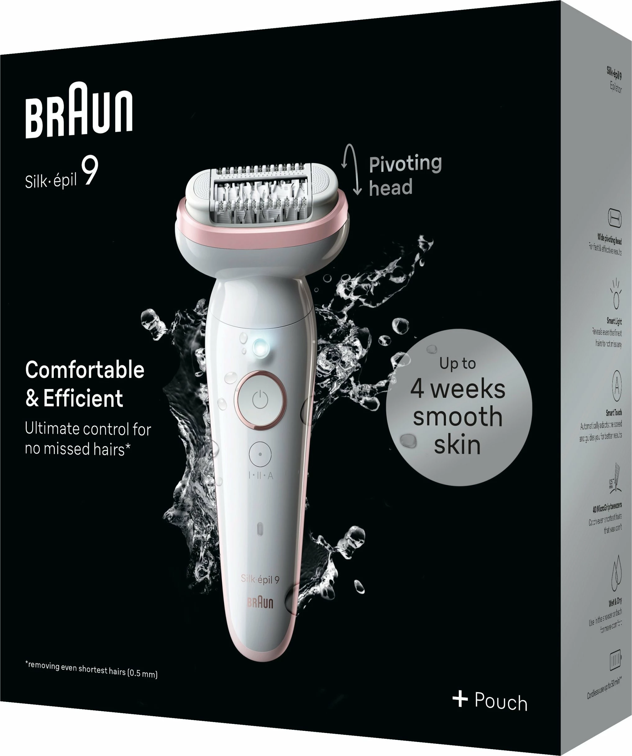 Depilator Braun Silk-epil SES9000 Wet & Dry, 40 MicroGrip, 2 shpejtësi, me dritë, me masazh, me kokë rruajtëse, bardhë-rozë, set me çantë