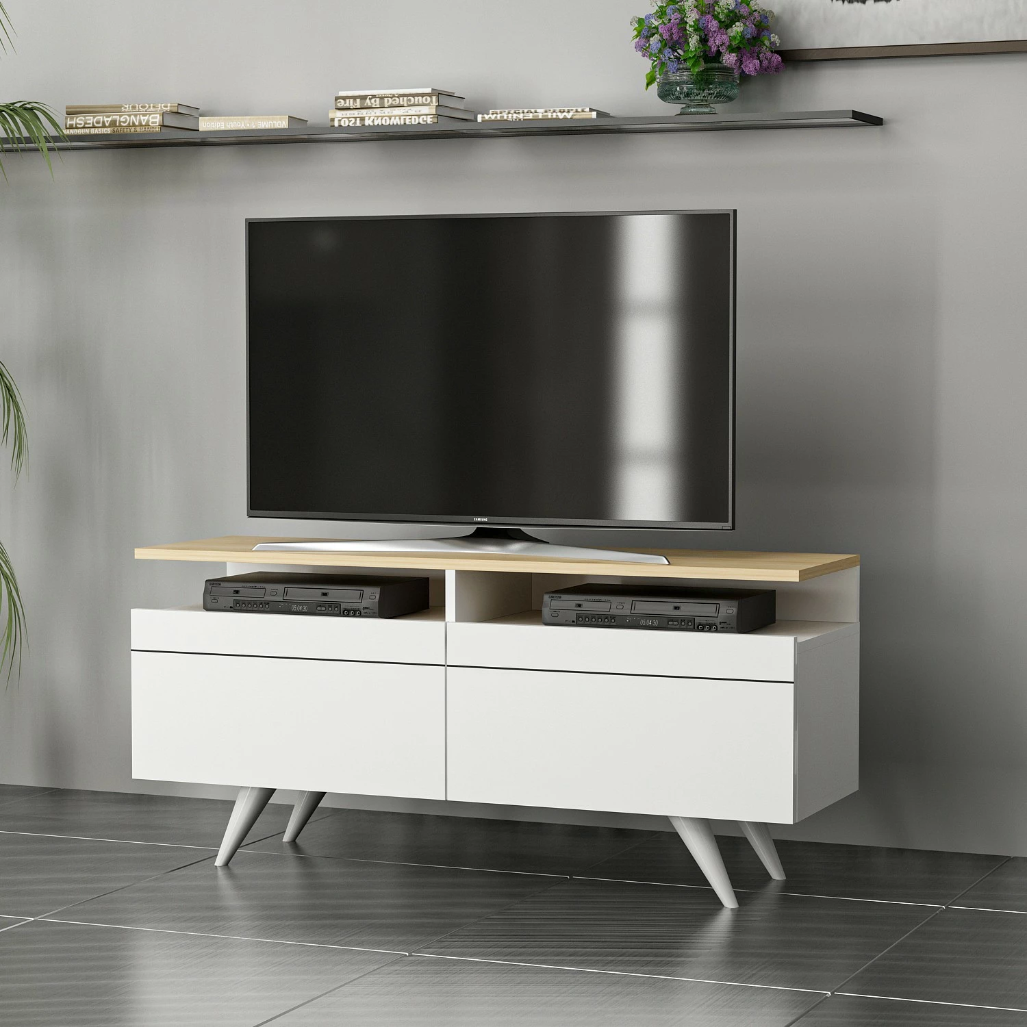 Komodë TV Hanah Home, Berlin 120, e bardhë dhe lis