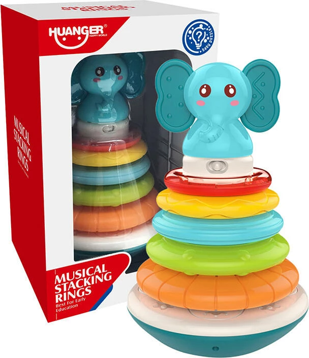 Lodër edukative Huanger HE0295 me unaza muzikore, për foshnje, shumëngjyrëshe