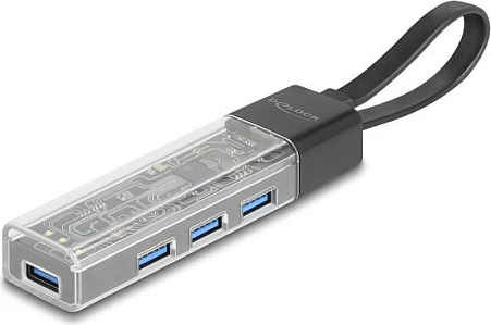 USB hub DeLOCK 64335, 4x USB-A 3.2 Gen 1, lidhje USB-A/USB-C, 5 Gbit/s, i zi/transparent