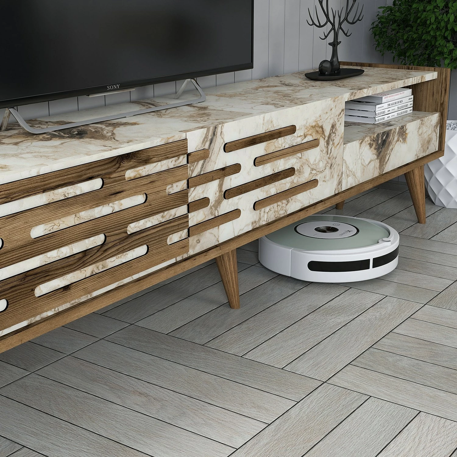 Set mobiljesh për dhomë dite, Skye Decor, Valensiya, ngjyrë arre, e bardhë, mermer