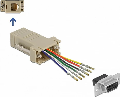 Adapter DeLOCK D-Sub 9-pin femër në RJ12 6P/6C femër, kit montimi, gri
