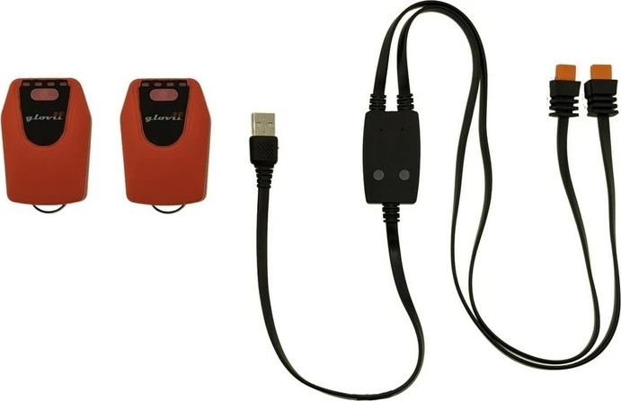 Shtrojë e ngrohshme ultra e hollë për çizme skijimi Glovii GW4U, kontroll me APP, e rregullueshme 36-48, me bateri 1200mAh + karikues, set 2 copë, kuqe/zezë