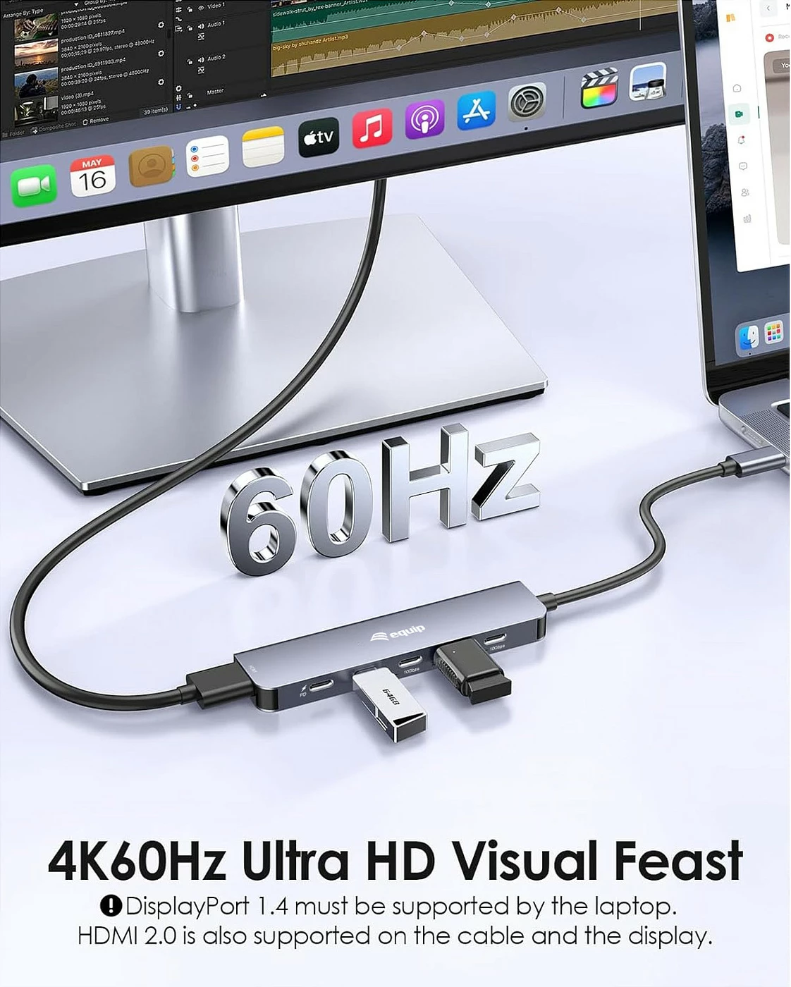 Adapter multifunksional USB-C EQUIP 133499, 6-në-1, HDMI 4K/60Hz, 100W PD, 10Gbps, Gri