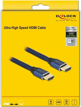 Kabllo HDMI DeLOCK Ultra High Speed 1m, 48Gbps, 8K@60Hz, eARC/ARC, HDR, e kaltër