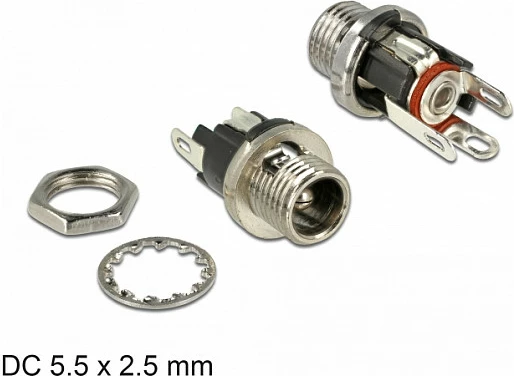 Konektor DC femër DeLOCK 89911, bulkhead 5.5 x 2.5 mm, nikel/zezë