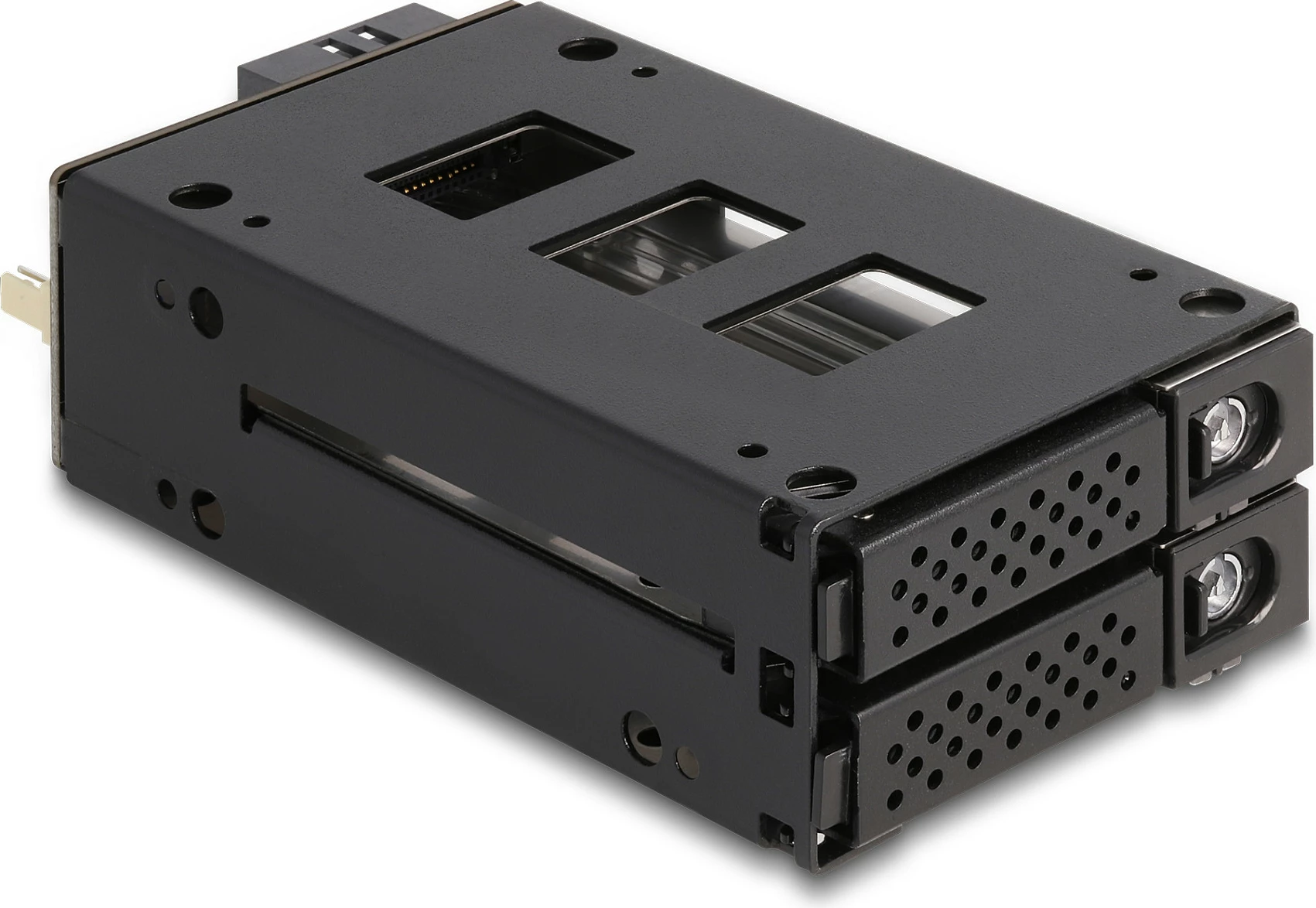 Rack mobil SSD DeLOCK Slim Bay, për 2x 2.5" U.2 NVMe, bay 5.25", Micro SAS/SATA, metal, i zi