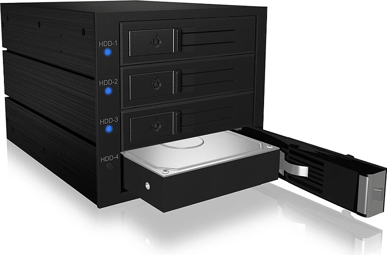 Kasë hot-swap për 4x HDD 3.5" ICY BOX IB-574SSK-12G, SATA III/SAS 12Gb/s, me kyç dhe ventilator, e zezë