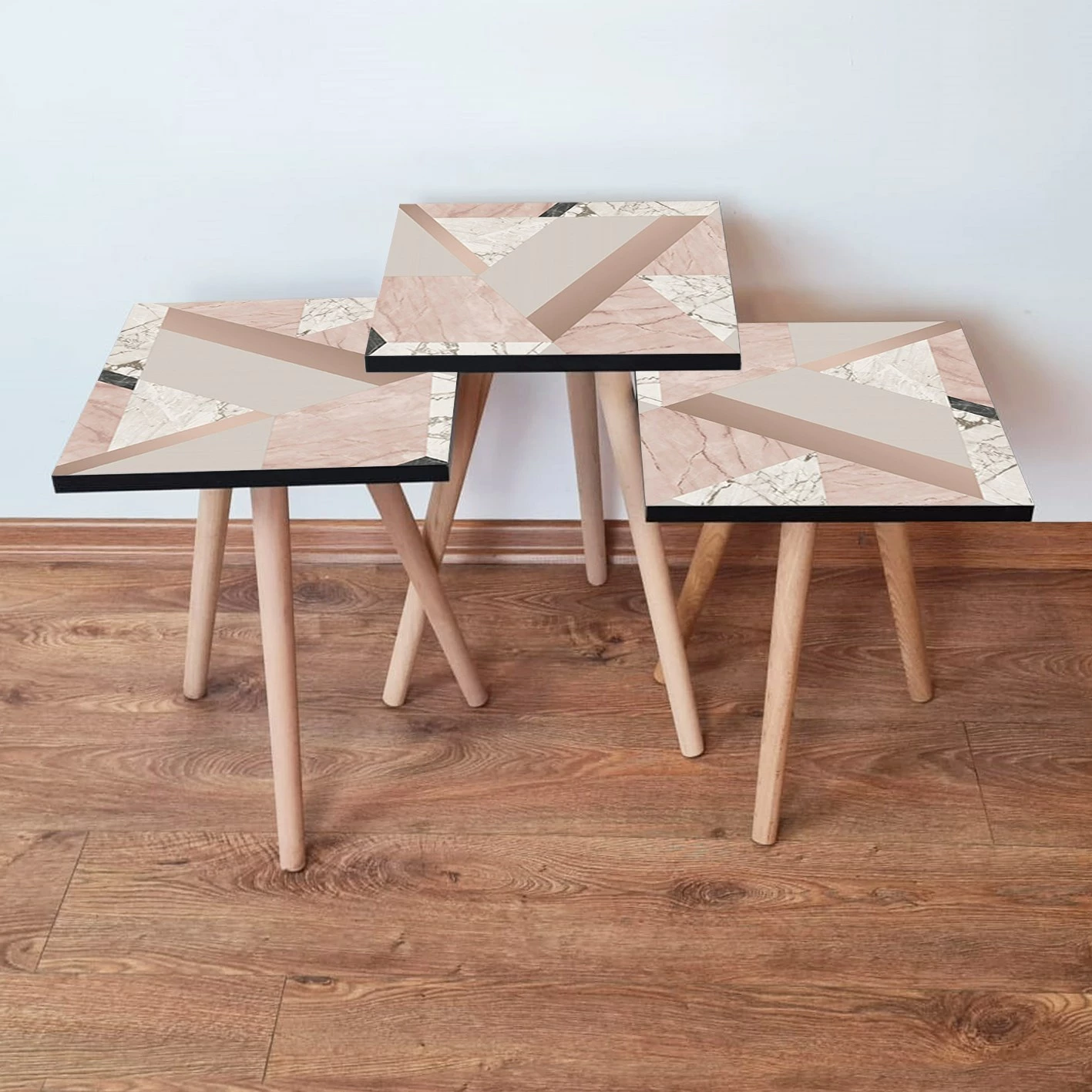 Set tavolinash ndihmëse, 3 copë, Skye Decor, 3Shp320, bezhë/rozë/e bardhë
