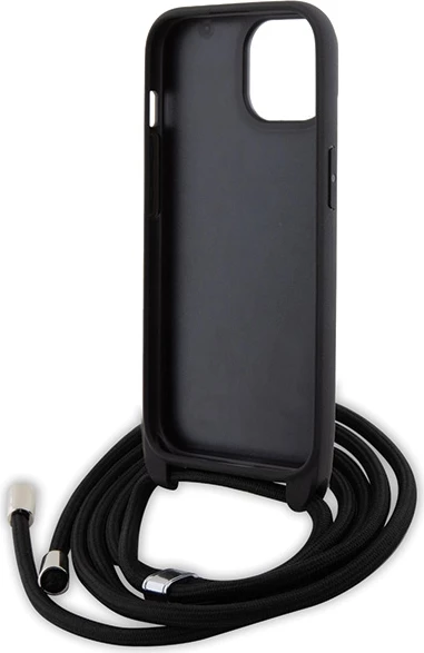 Mbështjellës Karl Lagerfeld Crossbody Saffiano Metal Pin Karl & Choupette për iPhone 15, i zi