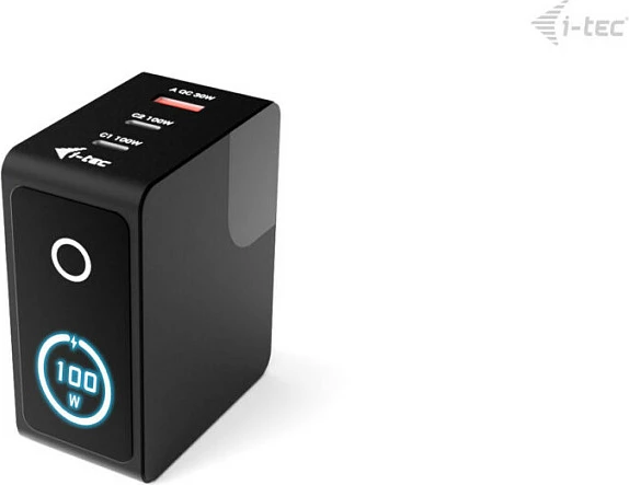 Karikues USB I-TEC 100W, 2x USB-C + 1x USB-A, me ekran LCD, i zi